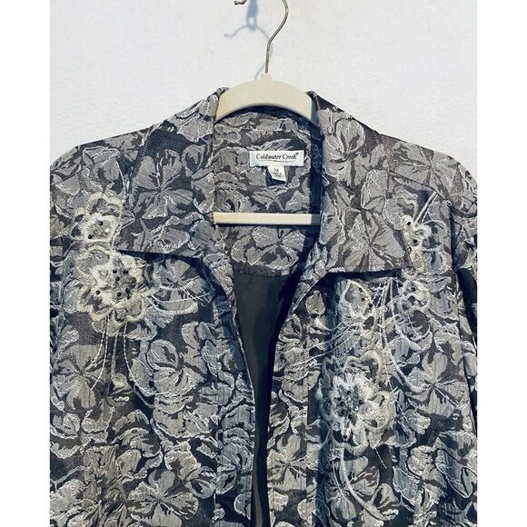 Coldwater Creek Blazer Womens 2X Gray Floral Tapestry Embroidered Old Money - Picture 2 of 6